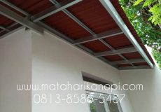 Hasil Pemasangan Kanopi Baja Ringan Atap Go Green Merah Type Ekonomis di Perumahan Qinaya Regency, Pasir Putih, Sawangan, Depok