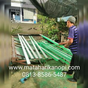 Hasil Pemasangan Kanopi Baja Ringan Atap Go Green Merah Type Standar + Cat Hijau, di Jl. Sampit 3, No.99, Depok 2 Timur
