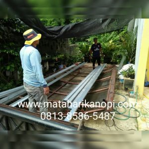 Hasil Pemasangan Kanopi Baja Ringan Atap Go Green Merah Type Standar + Cat Hijau, di Jl. Sampit 3, No.99, Depok 2 Timur
