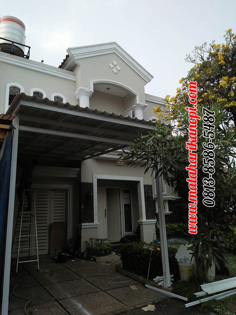 Hasil Pemasangan Kanopi Baja Ringan Atap Alderon di Raffles Hills, Cibubur, Blok I5 No.1