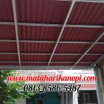 Hasil Pemasangan Kanopi Baja Ringan Atap Go Green Standar Warna Merah di Perum Villa Pelangi, Pengasinan, Bekasi Timur