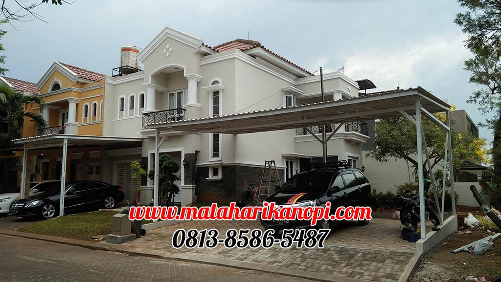 Hasil Pemasangan Kanopi Baja Ringan Atap Alderon Putih di Perum Raffles Hills A40, Cibubur, Jakarta Timur