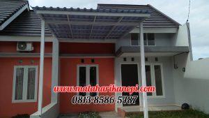 Hasil Pemasangan Kanopi Baja Ringan Atap Alderon Biru Type Elegan + Cat Putih di Perum Sasak Residence, Kalimulya, Grand Depok City, Depok