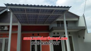 Hasil Pemasangan Kanopi Baja Ringan Atap Alderon Biru Type Elegan + Cat Putih di Perum Sasak Residence, Kalimulya, Grand Depok City, Depok