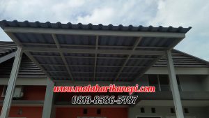 Hasil Pemasangan Kanopi Baja Ringan Atap Alderon Biru Type Elegan + Cat Putih di Perum Sasak Residence, Kalimulya, Grand Depok City, Depok