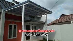 Hasil Pemasangan Kanopi Baja Ringan Atap Alderon Biru Type Elegan + Cat Putih di Perum Sasak Residence, Kalimulya, Grand Depok City, Depok