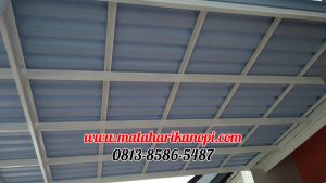 Hasil Pemasangan Kanopi Baja Ringan Atap Alderon Biru Type Elegan + Cat Putih di Perum Sasak Residence, Kalimulya, Grand Depok City, Depok