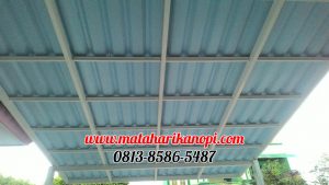 Hasil Pemasangan Kanopi Baja Ringan Atap Alderon Super Elegan Biru + Cat Putih di Komplek BBD, Radar Auri, Cimanggis, Mekarsari, Depok