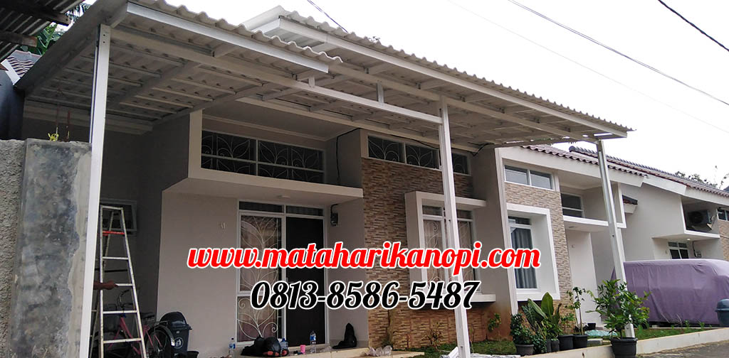 Hasil Pemasangan Kanopi Baja Ringan Atap Alderon Putih Type Super Elegan Plus Cat Putih di Perum The Royal Felice Kalimulya Depok