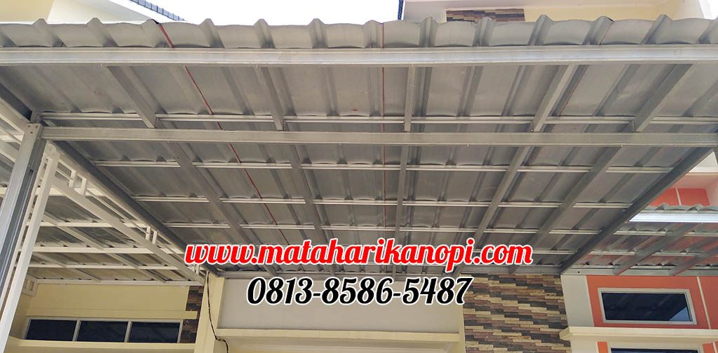 Hasil Pemasangan Kanopi Baja Ringan Atap Spandek Standar di Grand Dahlia Cluster GDC Grand Depok City Blok EE36 Depan