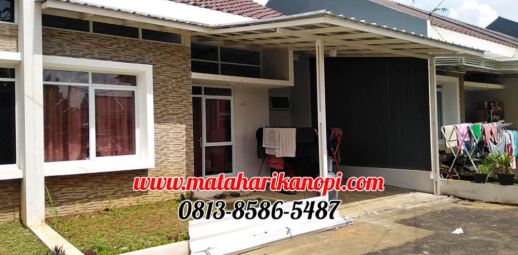 Hasil Pemasangan Kanopi Baja Ringan Atap Spandek Elegan Plus Cat Putih di Perum The Royal Felice Blok A4, Kalimulya Depok