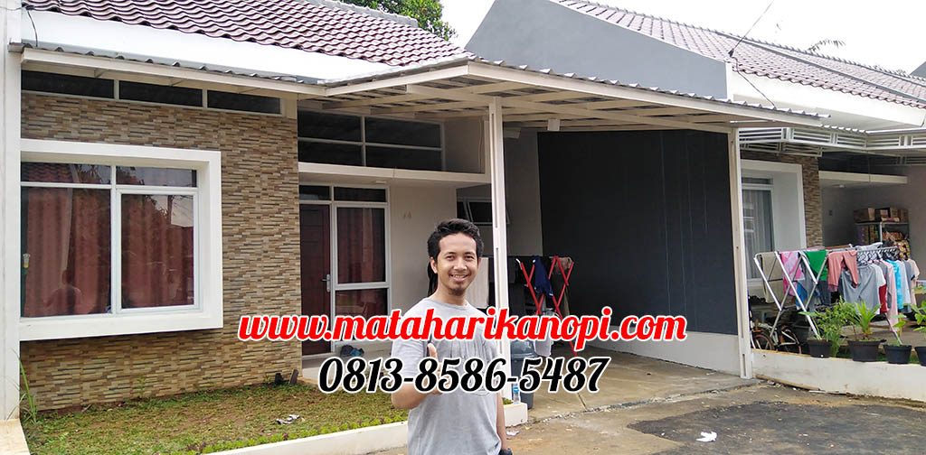 Hasil Pemasangan Kanopi Baja Ringan Atap Spandek Elegan Plus Cat Putih di Perum The Royal Felice Blok A4, Kalimulya Depok