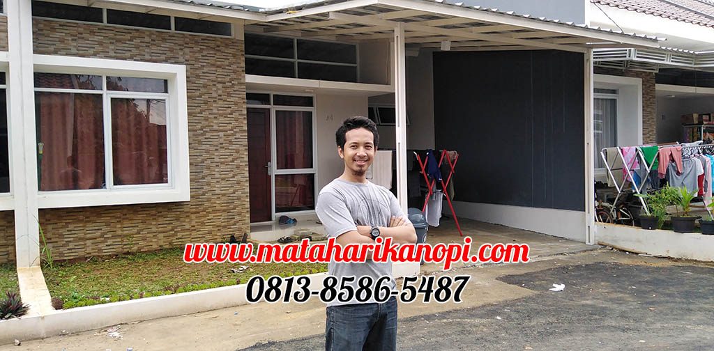 Hasil Pemasangan Kanopi Baja Ringan Atap Spandek Elegan Plus Cat Putih di Perum The Royal Felice Blok A4, Kalimulya Depok