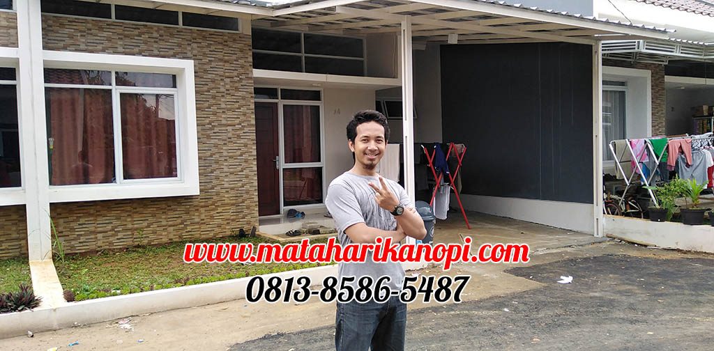 Hasil Pemasangan Kanopi Baja Ringan Atap Spandek Elegan Plus Cat Putih di Perum The Royal Felice Blok A4, Kalimulya Depok