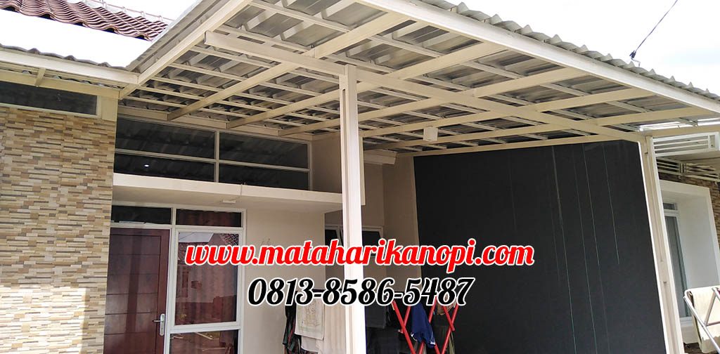 Hasil Pemasangan Kanopi Baja Ringan Atap Spandek Elegan Plus Cat Putih di Perum The Royal Felice Blok A4, Kalimulya Depok
