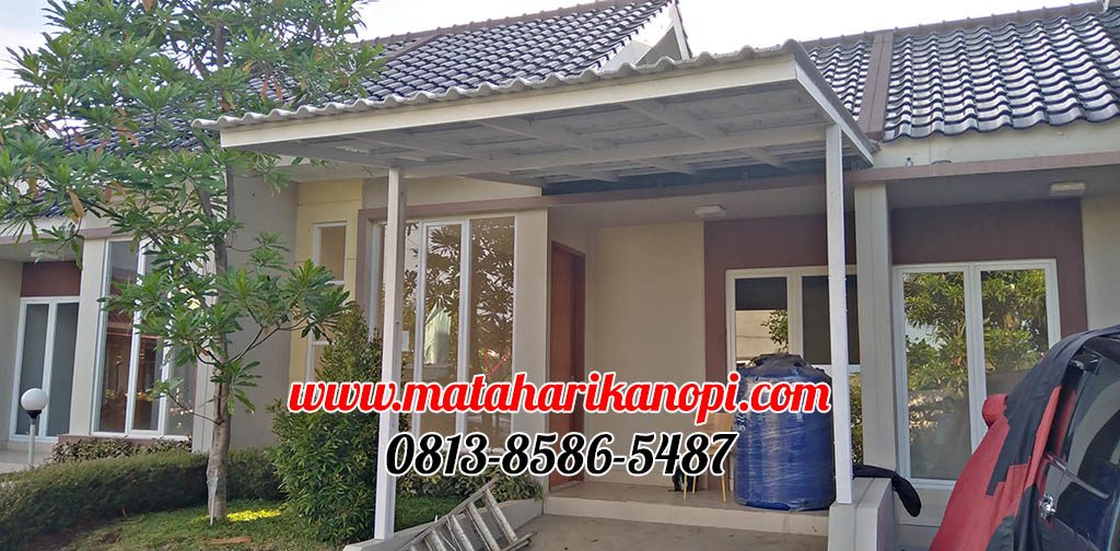 Hasil Pemasangan Kanopi Baja Ringan Atap Alderon Type Super Elegan Plus Cat Putih di Perum Ardena Residence