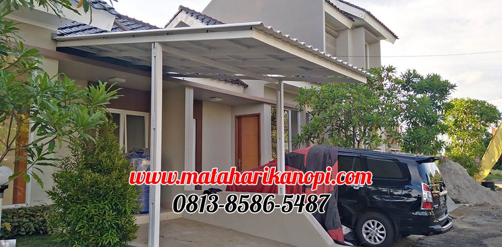Hasil Pemasangan Kanopi Baja Ringan Atap Alderon Type Super Elegan Plus Cat Putih di Perum Ardena Residence