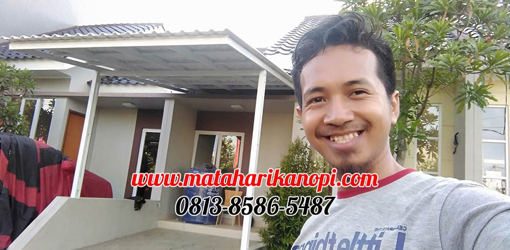 Hasil Pemasangan Kanopi Baja Ringan Atap Alderon Type Super Elegan Plus Cat Putih di Perum Ardena Residence