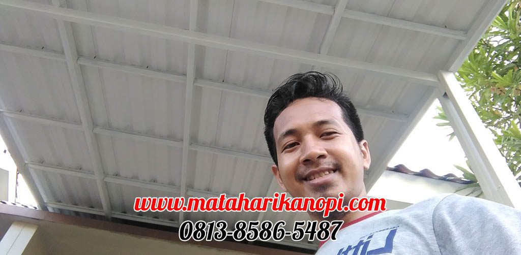 Hasil Pemasangan Kanopi Baja Ringan Atap Alderon Type Super Elegan Plus Cat Putih di Perum Ardena Residence