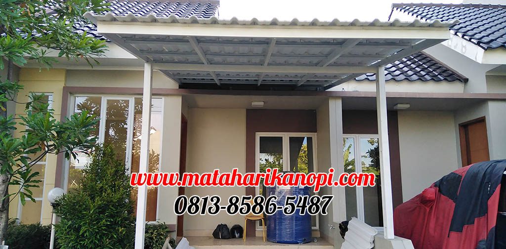 Hasil Pemasangan Kanopi Baja Ringan Atap Alderon Type Super Elegan Plus Cat Putih di Perum Ardena Residence