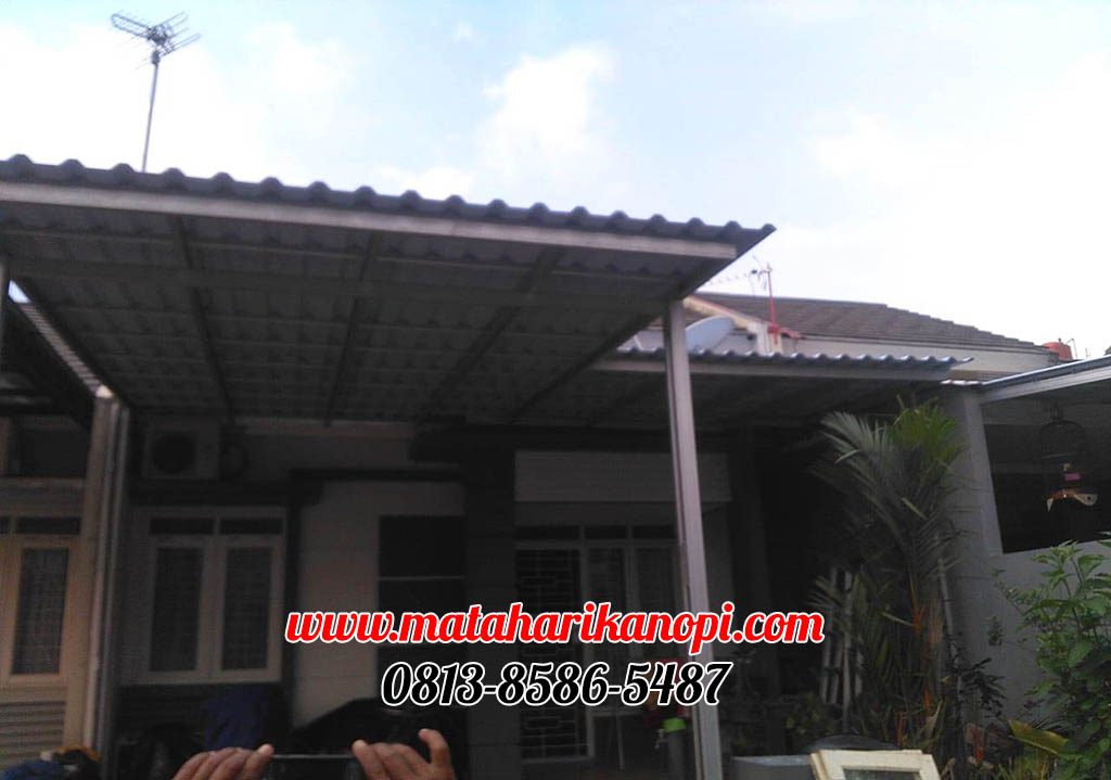 Hasil Pemasangan Kanopi Baja Ringan Atap Alderon Biru Type Standar di Methland Cileungsi