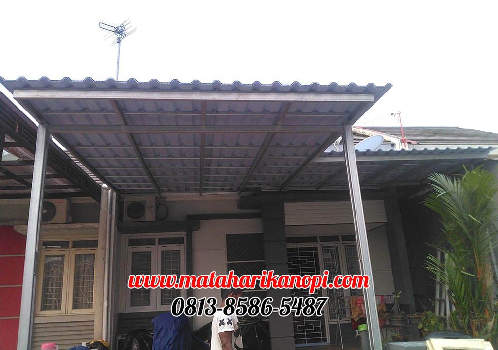 Hasil Pemasangan Kanopi Baja Ringan Atap Alderon Biru Type Standar di Methland Cileungsi