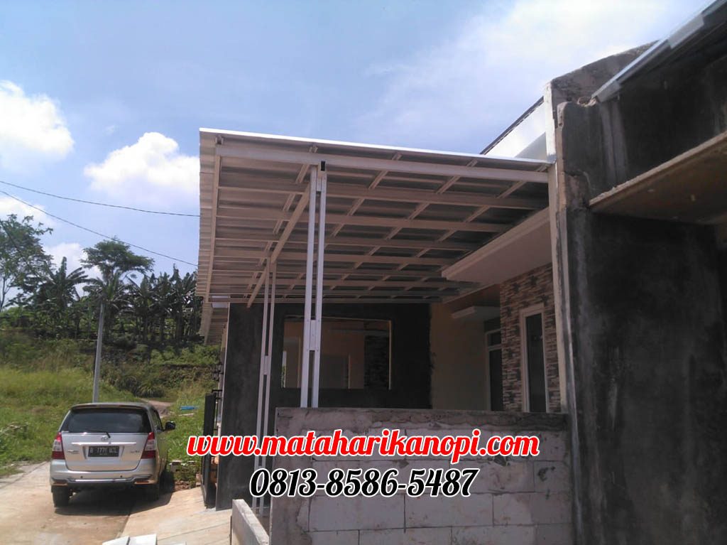 Hasil Pemasangan Kanopi Baja Ringan Atap Spandek Standar Plus Cat Putih di Perum Bumi Sakinah Cileungsi Depan