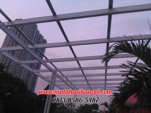 Hasil Pemasangan Kanopi Baja Ringan Atap Go Green Super Elegan Plus Cat Putih di TownHouse Margonda Depok