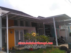 Hasil Pemasangan Kanopi Baja Ringan Atap Spandek Elegan Plus Cat Putih di Perum Proland Cibinong Bogor - Depan
