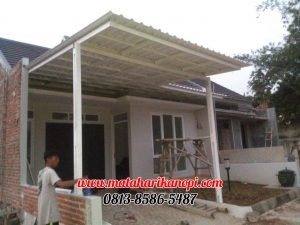 Hasil Pemasangan Kanopi Baja Ringan Atap Alderon (Sunpanel) Super Elegan Plus Cat Putih di Perum De Fatmawati, Meruyung, Kubah Mas, Depok