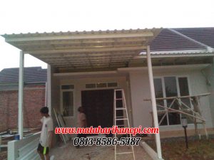 Hasil Pemasangan Kanopi Baja Ringan Atap Alderon (Sunpanel) Super Elegan Plus Cat Putih di Perum De Fatmawati, Meruyung, Kubah Mas, Depok