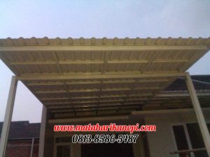 Hasil Pemasangan Kanopi Baja Ringan Atap Alderon (Sunpanel) Super Elegan Plus Cat Putih di Perum De Fatmawati, Meruyung, Kubah Mas, Depok