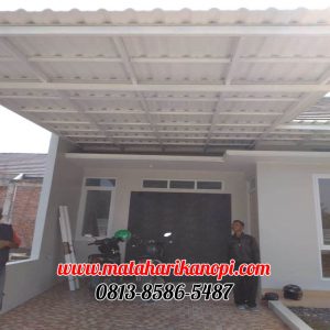 Hasil Pemasangan Kanopi Baja Ringan Atap Alderon (Sunpanel) Super Elegan Plus Cat Putih di Perum De Fatmawati, Meruyung, Kubah Mas, Depok