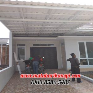 Hasil Pemasangan Kanopi Baja Ringan Atap Alderon (Sunpanel) Super Elegan Plus Cat Putih di Perum De Fatmawati, Meruyung, Kubah Mas, Depok