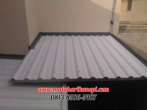 Hasil Pemasangan Kanopi Baja Ringan Atap Alderon Sunpenal Type Super Elegan Plus Cat Putih di Mampang Hills