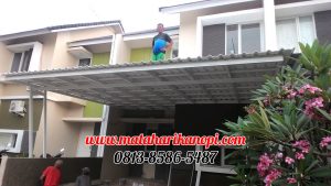 Hasil Pemasangan Kanopi Baja Ringan Atap Alderon Sunpenal Type Super Elegan Plus Cat Putih di Mampang Hills