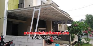 Hasil Pemasangan Kanopi Baja Ringan Atap Alderon Sunpenal Type Super Elegan Plus Cat Putih di Mampang Hills