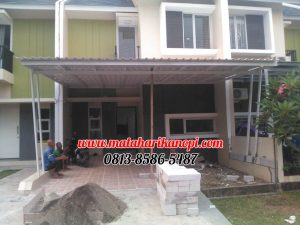 Hasil Pemasangan Kanopi Baja Ringan Atap Alderon Sunpenal Type Super Elegan Plus Cat Putih di Mampang Hills