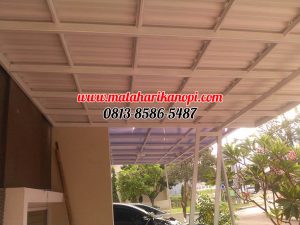 Hasil Pemasangan Kanopi Baja Ringan Atap Alderon Sunpenal Type Super Elegan Plus Cat Putih di Mampang Hills