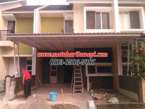 Hasil Pemasangan Kanopi Baja Ringan Atap Alderon Sunpenal Type Super Elegan Plus Cat Putih di Mampang Hills