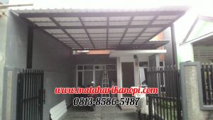 Hasil Pemasangan Kanopi Baja Ringan Atap Alderon Sunpanel Super Elegan Plus Cat Hitam di Kalimulya Depok