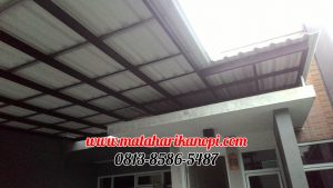 Hasil Pemasangan Kanopi Baja Ringan Atap Alderon Sunpanel Super Elegan Plus Cat Hitam di Kalimulya Depok