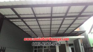 Hasil Pemasangan Kanopi Baja Ringan Atap Alderon Sunpanel Super Elegan Plus Cat Hitam di Kalimulya Depok