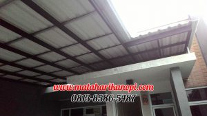 Hasil Pemasangan Kanopi Baja Ringan Atap Alderon Sunpanel Super Elegan Plus Cat Hitam di Kalimulya Depok