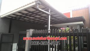 Hasil Pemasangan Kanopi Baja Ringan Atap Alderon Sunpanel Super Elegan Plus Cat Hitam di Kalimulya Depok