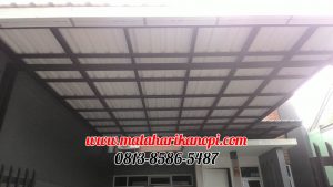 Hasil Pemasangan Kanopi Baja Ringan Atap Alderon Sunpanel Super Elegan Plus Cat Hitam di Kalimulya Depok