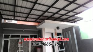 Hasil Pemasangan Kanopi Baja Ringan Atap Alderon Sunpanel Super Elegan Plus Cat Hitam di Kalimulya Depok