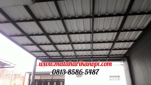 Hasil Pemasangan Kanopi Baja Ringan Atap Alderon Sunpanel Super Elegan Plus Cat Hitam di Kalimulya Depok
