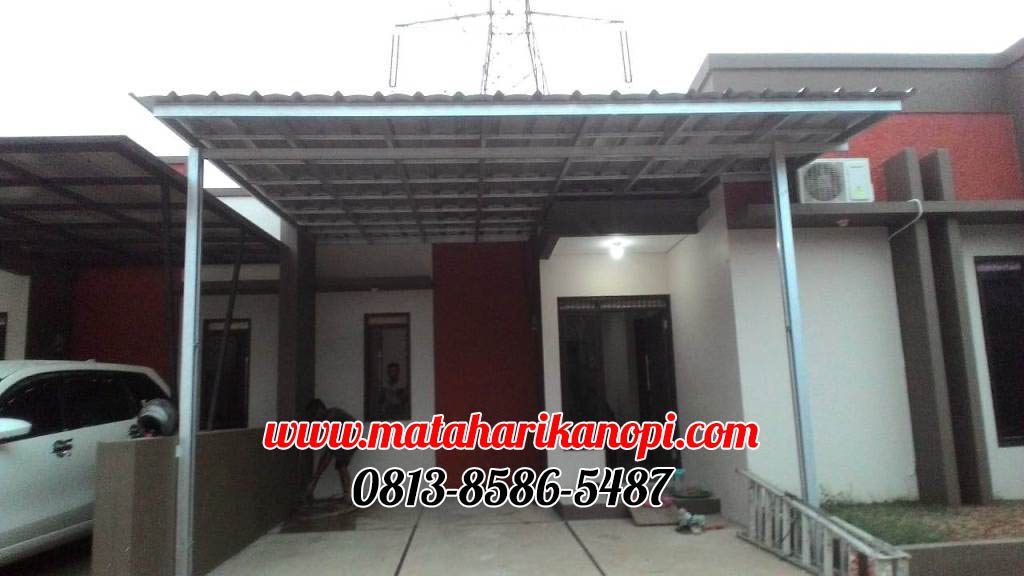 Hasil Pemasangan Kanopi Baja Ringan Atap Spandek Ekonomis di Grand Osaka 3 Kavling B. Jl. Sirnagalih 4 Cinangka Sawangan Depok