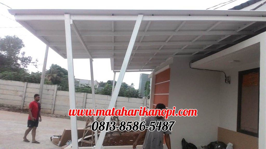 Hasil Pemasangan Kanopi Baja Ringan Atap Alderon Sunpanel Putih Super Elegan Plus Cat Putih di Mampang Hills Gardenia 13